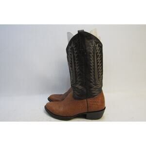 COWTOWN Mens Size 9.5 B Narrow Width Black Brown Bull Hide Leather Cowboy Boots
